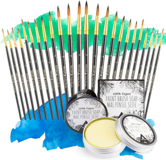 Set 24 Pensule De Pictură Tritart Vegan Rotund Cu Vârf Ascuțit Săpun De Curățare Acuarelă Acrilic Ulei