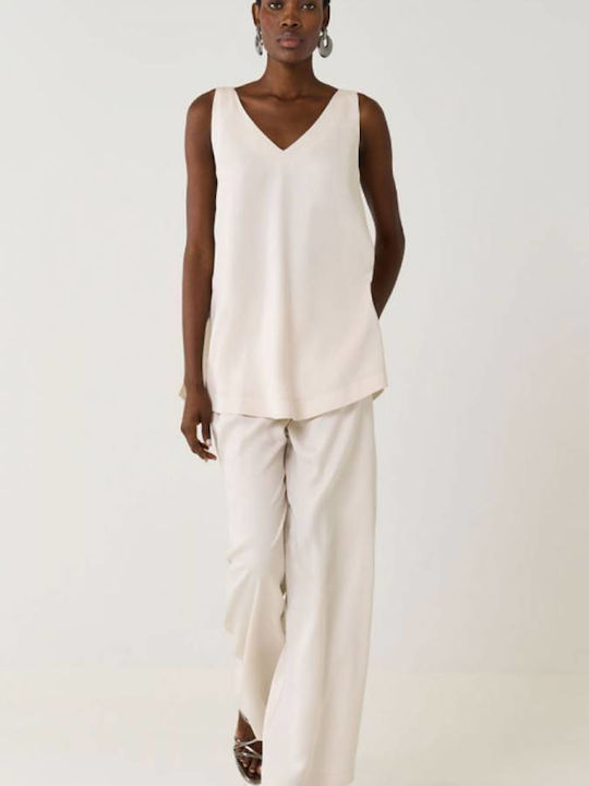 Women's Blouse Sleeveless with V Neckline White