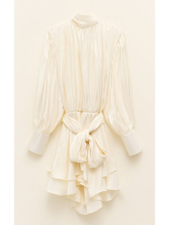 Mini Βραδινό Φόρεμα Ντραπέ Beige
