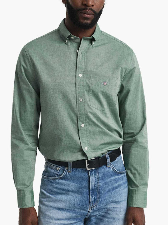 Gant Long Sleeve Cotton Shirt In Regular Fit Green