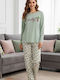 Tres Chic Winter Damen Pyjama-Set Bay Leaf Mint