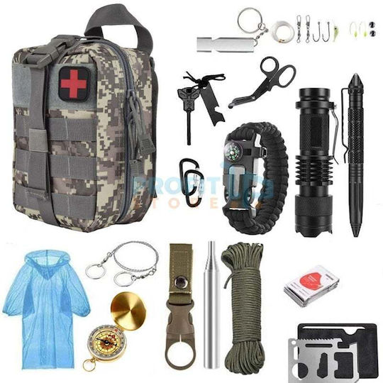 Survival Tools Waterproof Survival Kit with Blanket Flashlight and Compass