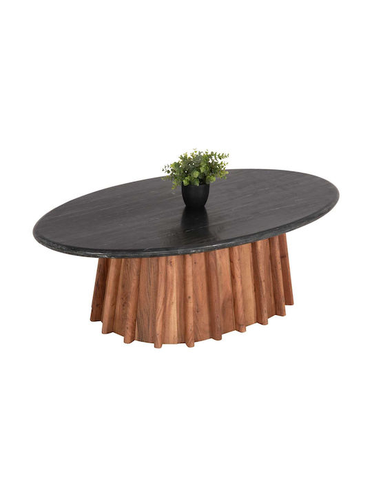 Oval Zentral Kaffeetisch aus Massivholz Schwarz Marmor M120xLänge70xHöhe38cm Freebox