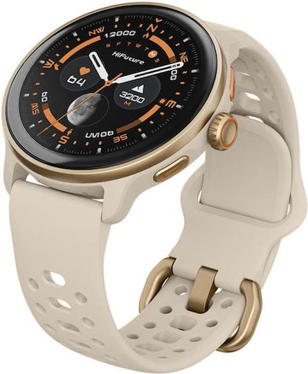 HiFuture Vela Stainless Steel 47mm Smartwatch με Παλμογράφο (Μπεζ)