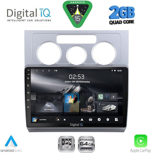 Digital IQ Car Audio System for Volkswagen Touran 2003-2010 with A/C (Bluetooth/USB/WiFi/GPS/Apple-Carplay/Android-Auto) with Touch Screen 10"