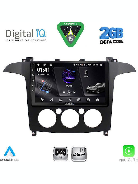 Digital IQ Car Audio System for Ford S-Max 2006-2014 with A/C (Bluetooth/USB/WiFi/GPS/Apple-Carplay/Android-Auto) with Touch Screen 9"