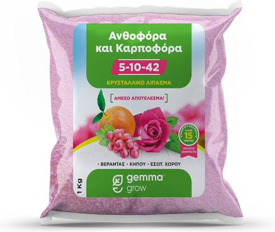Gemma Crystal Fertilizer Nitrogen, Phosphorus, Potassium (5-10-42) for Roses, Vegetables, Flowering Plants, Fruit Trees, Fruitful 1kg