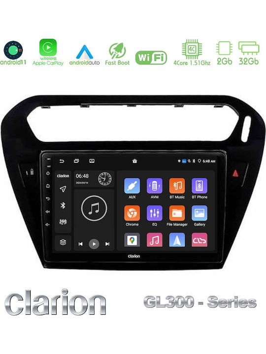 Clarion Car Audio System for Peugeot 301 Citroen C-Elysee 2012-2018 with 9" Touch Screen Bluetooth USB AUX Wi-Fi GPS Apple CarPlay Android Auto