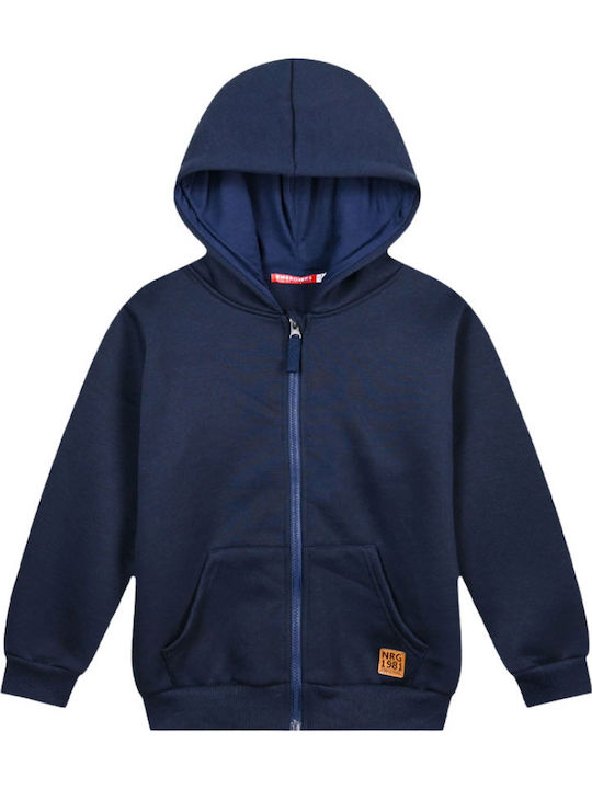 Kids Sweatshirt Cardigan Cotton with Hood Blue