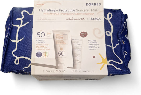 Korres Yoghurt Hydrating + Protective Suncare Ritual Σετ με Αντηλιακό Προσώπου & Νεσεσέρ SPF50 με Χρώμα 3τμχ
