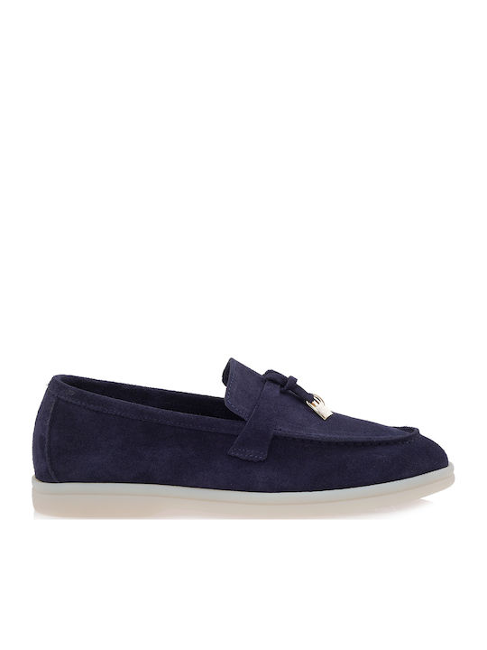 Leather Women's Loafers in Blue Color