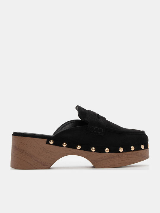 Luigi Suede Mules με Χαμηλό Τακούνι σε Μαύρο Χρώμα