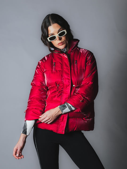 Lang Damen Puffer Jacke Wasserdicht für Winter Red