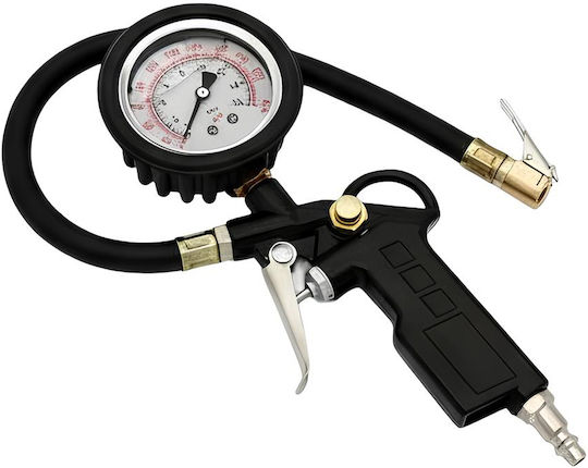 Avizar Pistol De Umflare Portabil Cu Manometru De Presiune Precis Pentru Anvelope Negru