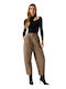 Women's Fabric Trousers Carrot Fit Brown