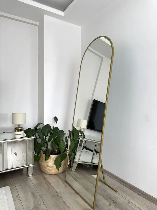SteweHome Gewölbter Boden- oder Standspiegel mit Goldmetallischem Rahmen 180x80cm