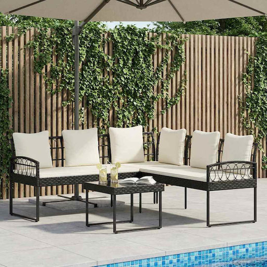 Outdoor Living Room Set 2 Pieces Black with Pillows