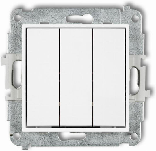 Karlik Comutator De Perete Electric Cu Trei Comenzi Fără Ramă Alb