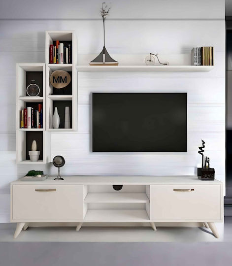 Bibliotecă Living Albă Rafturi De Perete 200x50cm