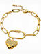 Charmy Women's Chain Bracelet with Heart Design in Steel Gold Plated with Zircon 17cm B3245