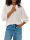Дамска Блуза с 3/4 Ръкав и V-образно Деколте Бяла