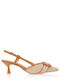 Leather Brown Medium Heels with Strap