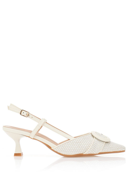 Tsoukalas Leather White Medium Heels with Strap
