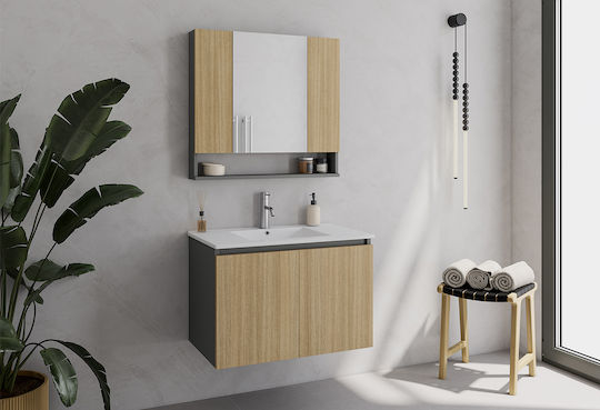 Drop Countertop with Sink, Mirror & Column Melamine Anthracite/oak