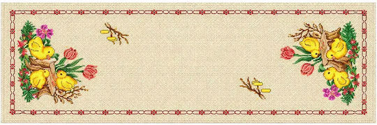 Stamped Embroidery Table Runner Chickens On The Spring Flowers