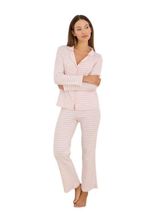 Siyah Inci Set Pijamale pentru Femei Pink