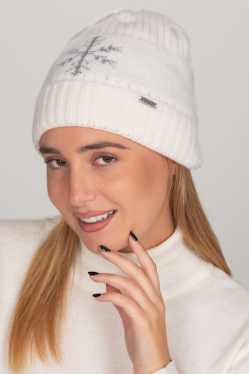 Beanie Γυναικείος Σκούφος Πλεκτός σε Εκρού χρώμα