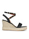 Women's Leather Platform Espadrilles Black