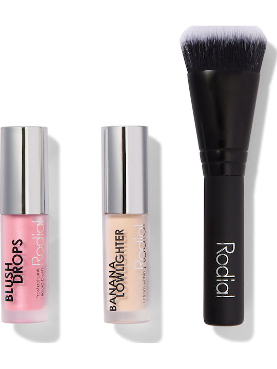 Set Crăciun 2024 Rodial Blush Drops Finish Radiant Fard Lichid Roz Înghețat 15 Ml + Banana Lowlighter Iluminator Lichid Highlighter Față 1.6 Ml + Pensulă Mini Buffing Fond De Ten Nr 10