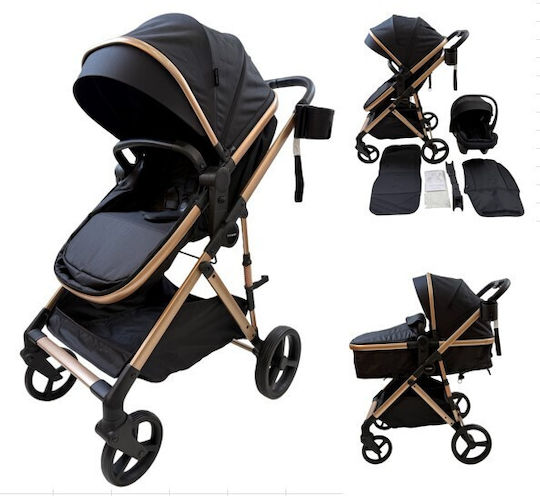 ForAll Fun Baby Star Adjustable 3 in 1 Baby Stroller Suitable for Newborn Black Gold