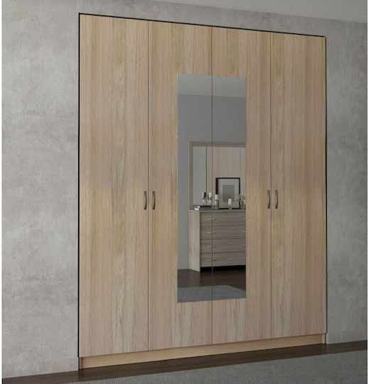 Τετράφυλλη Ντουλάπα με Καθρέπτη Λάττε 182x60x220cm
