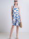 Summer Mini Shirt Dress with Ruffles Blue