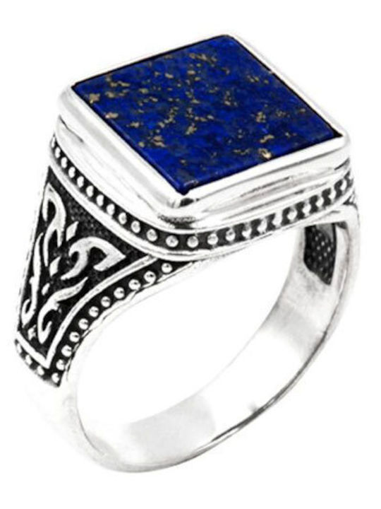 Men's Handmade Silver Ring Black Patina & Natural Lapis Lazuli