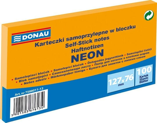 Donau Μπλοκ Σημειωσεων Αυτοκολλητο Donau 127x76mm 100φ Νεον Πορτοκαλι 7588011-12