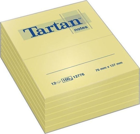 Αυτοκόλλητο Μπλοκ Tartan Tartan 76x127mm 12x100 Φύλλα Κίτρινο