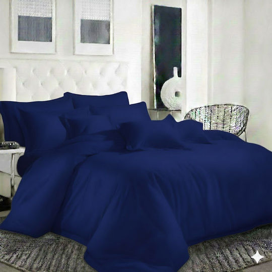 Duvet Cover Set Cotton Queen with 2 Pillowcases 240x260 Navy Blue