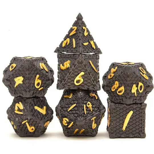 Suegao Set 7 Dragon Scale Solid Metal Dice Role-playing Games Black Gold