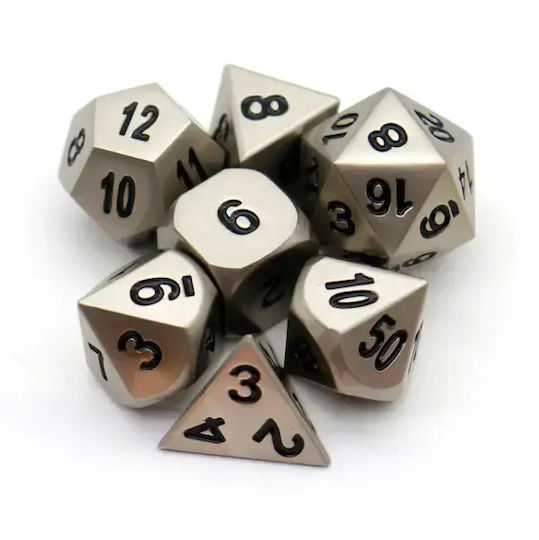 Suegao Set 7 Solid Metal Dice Role-playing Games Silver Black
