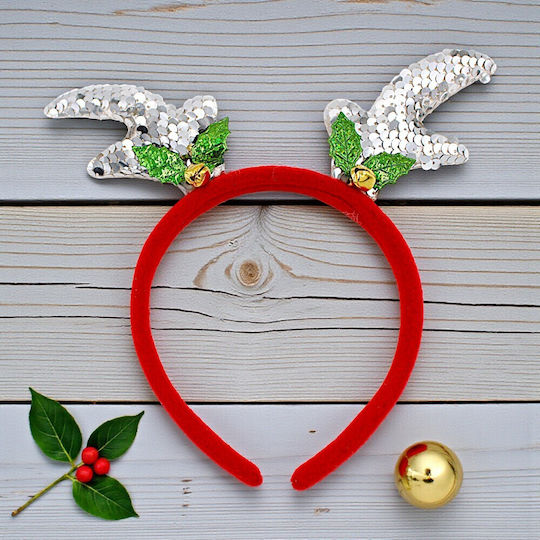 Christmas Red Reindeer Headband Silver Sequins 1pc3192
