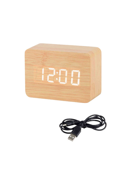 Uncle George Tabletop Digital LED Clock Wooden with Alarm Clock Beige 01.06.04-0003-MPEZ