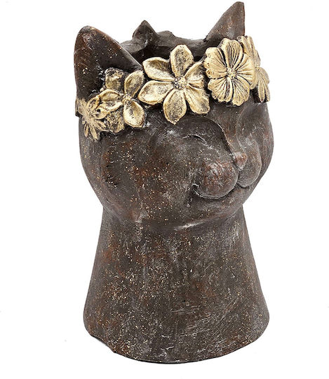 Artekko Animal Vază Pentru Plante Maro Cap De Pisică Magneziu 21.5x19.5x31.5 Cm