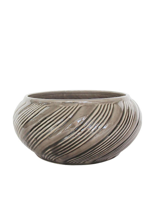 Marhome Vază Pentru Plante Ceramică Maro Ovală Linii Oblice Φ28.5x12.5cm 4/bax 06-99074