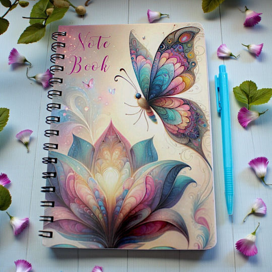 Spiral School Notebook A5 Pen Flowers & Butterflies 15x21cm 80 Sheets 1 Piece