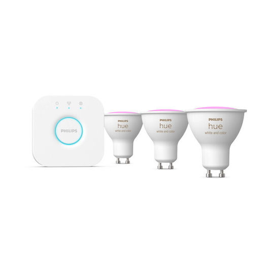 Philips Hue Weiß Farbambiance Starter Kit Bridge + Gu10 Intelligente Spot 3er Pack