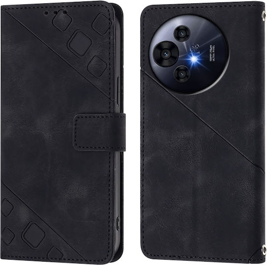 Skin Feel Embossed Wallet Piele / Silicon Negru (TCL 50 NXTPAPER 5G / TCL 50 Pro NXTPAPER 5G)