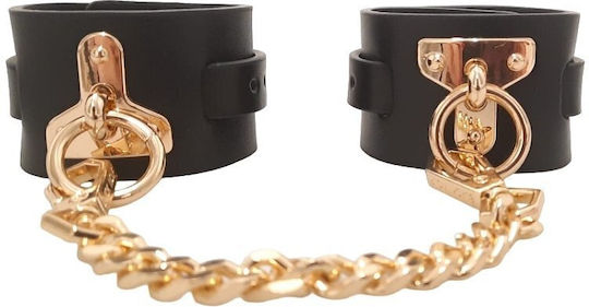 Smd Unter Kontrolle Premium Leather Chain Handcuffs BDSM Leather Handcuffs Chain Black And Gold